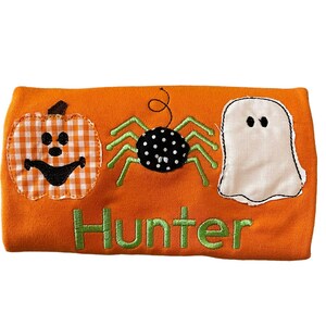 Personalized Halloween Appliqué Shirt: Pumpkin, Spider & Ghost - Custom Embroidered