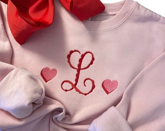 Personalized Heart Initial Sweatshirt for Girls | Valentine Monogram Toddler Sweatshirt | Custom Embroidered Name Shirt