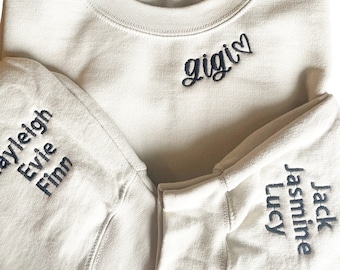 gigi sweatshirt, Gigi, gigi gifts, embroidered, kids names on sleeve sweatshirt, grandmother, custom sweatshirt, crewneck, gift for grandma