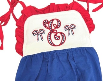 Personalized Patriotic Baby Romper: Embroidered Monogram, Red White & Blue