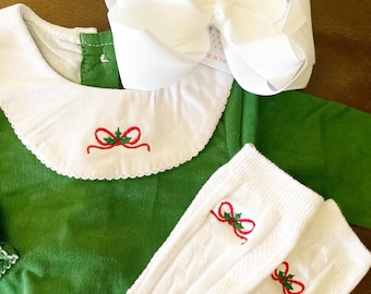 Monogrammed Corduroy Christmas Bubble: Girls Holiday Outfit
