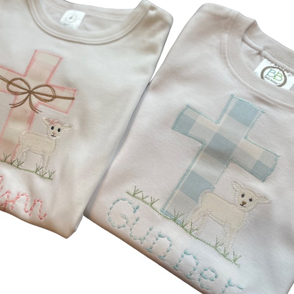 Kids Easter shirt, toddler Easter shirt, embroidered cross shirt, kids lamb shirt, toddler cross shirt, personalized lamb shirt, spring