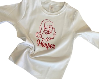 Vintage Embroidered Santa Christmas Shirt - Long Sleeved Toddler Tee