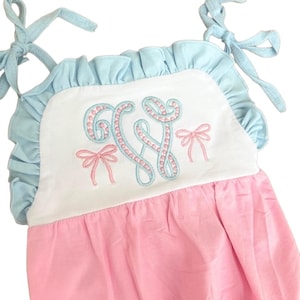 Embroidered bubble, monogrammed girls bubble, personalized bow bubble, bow bubble, single initial monogram, baby gift, baby girl