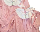 Girls Easter Dress | Floral Cross Embroidered Dress | Pink Church Dress | Baptism Dress Girl | Sister Matching Easter Dress