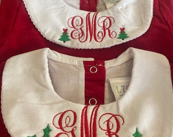 Monogrammed Baby Girl Christmas Romper: Corduroy Holiday Outfit