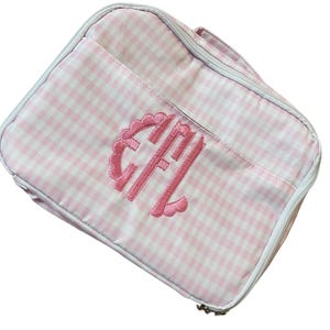 Gepersonaliseerde nylon lunchbox – gepersonaliseerde lunchtas met monogram voor meisjes | Gingham, seersucker en meer | Schooltas voor peuters en kinderen