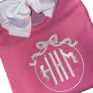 Girls Embroidered Monogram Shirt: Personalized Bow Shirt