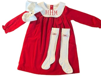 Monogram corduroy dress, holiday outfit, girls thanksgiving outfit, girls Christmas outfit, monogrammed girls holiday dresses, embroidered