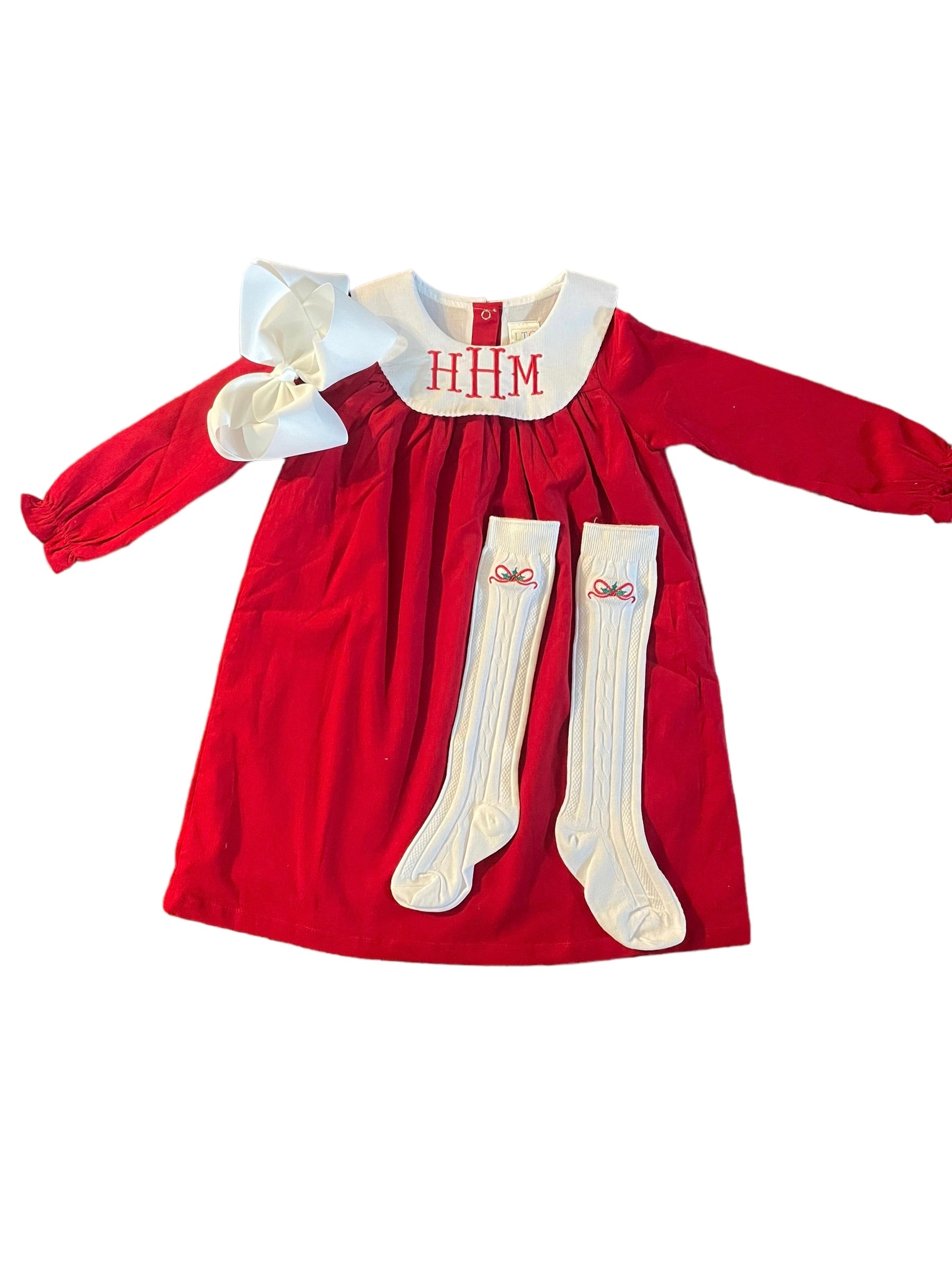 Monogrammed Corduroy Girls Dress: Embroidered Holiday Outfit