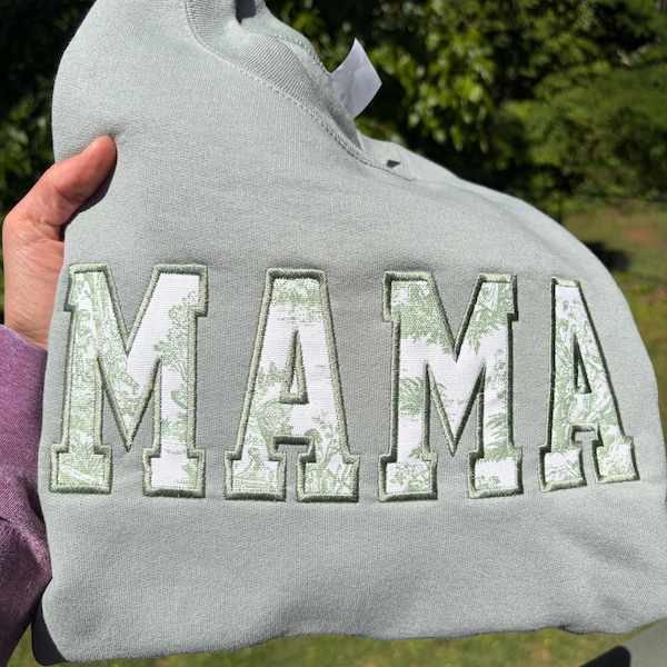 Western Toile Mama Sweatshirt, Sage Green Embroidered Applique Crewneck, Cowboy Desert Print Mom Sweatshirt, Trendy Western Mama Gift
