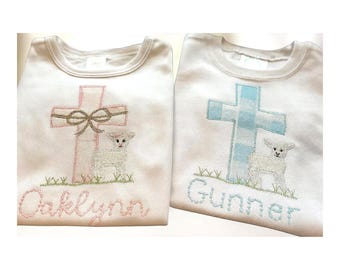 Embroidered Lamb Easter Shirt: Personalized Kids Spring Tee