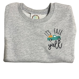 Kinder Es ist Herbst Y&#39;all Truck und Kürbis besticktes Sweatshirt mit Rundhalsausschnitt, PSL Kürbis alles Herbst, Südlicher Herbst Halloween
