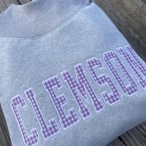 Mock Neck Sweatshirt • Custom Embroidered or Appliqué Crewneck • Gingham or Solid Fabric Options • Personalized Cozy Winter Pullover