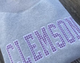 Mock Neck Sweatshirt • Custom Embroidered or Appliqué Crewneck • Gingham or Solid Fabric Options • Personalized Cozy Winter Pullover