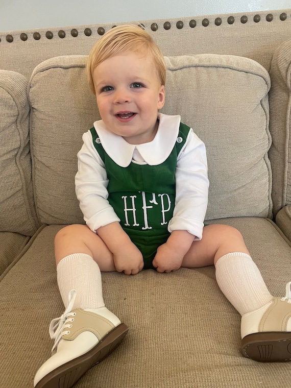 Monogrammed Corduroy Boys Shortall: Holiday Outfit