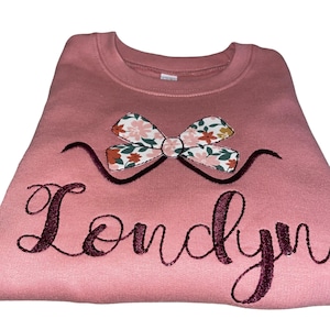Girls bow sweatshirt, spring floral shirt, girls spring sweatshirt, girls personalized spring shirt, embroidered girls