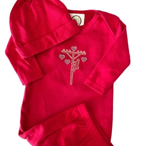 Embroidered Lineman Baby Outfit: Valentine&#39;s Day Gown & Hat Set