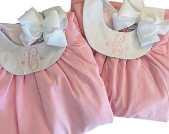 Monogrammed Pink Baby Girl Dress • Personalized Collar Dress with Bow • Embroidered Baby Girl Outfit • Birthday or Special Occasion Gift