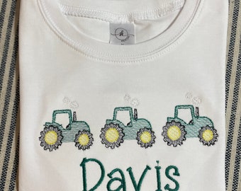 tractor shirt, kids embroidered tractor shirt, personalized tractor shirt, kids farm shirt, farm birthday shirt, tractor Jon Deere green