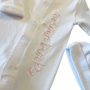 Baby girl coming home outfit, monogrammed footie, ruffle footie pink, newborn picture outfit, baby girl clothing, baby shower gift, pima