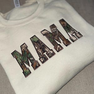 Camo MAMA Embroidered Sweatshirt: Cozy Fall Crewneck for Moms