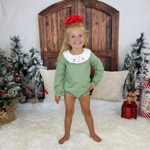Monogrammed Baby Girl Christmas Romper: Corduroy Holiday Outfit sage bubble only