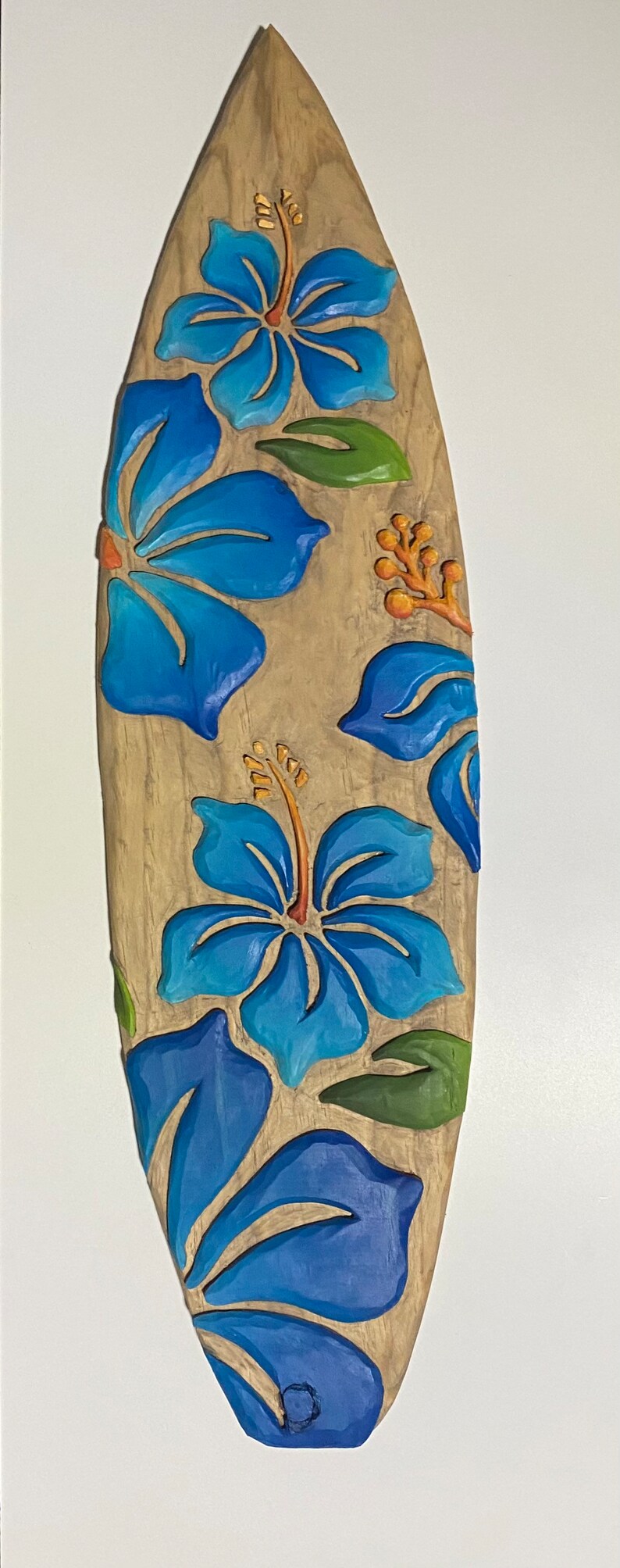 Surfboard Handcarved With Flowers Etsy