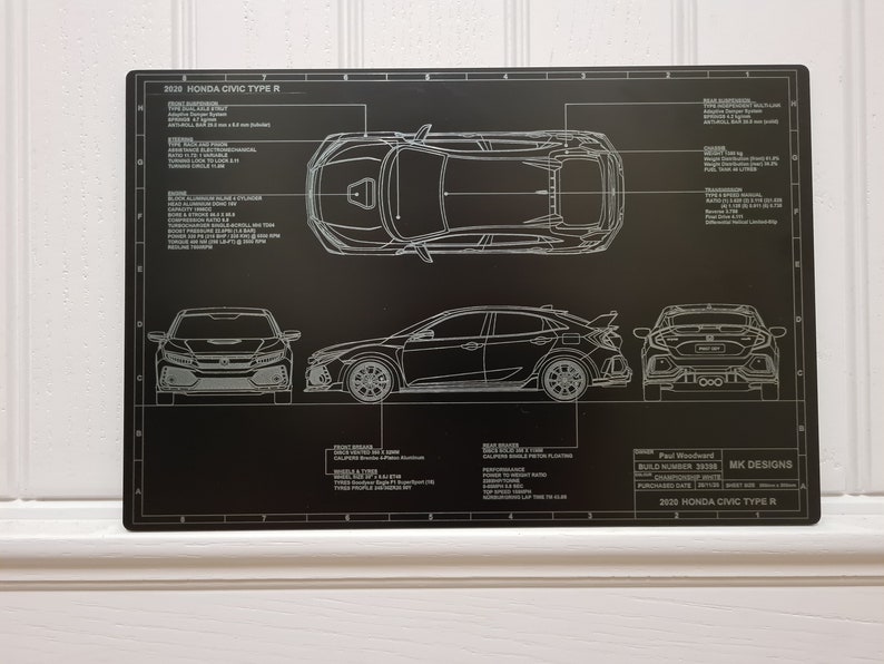 Car Blueprint/ Honda Civic Type R Fn2 Fk2 Fk8 S2000 - Etsy
