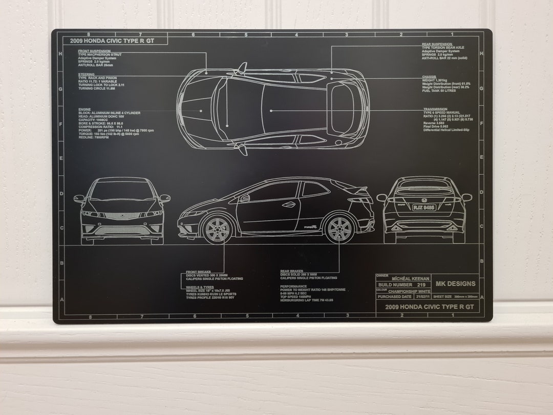Car Blueprint/ Honda Civic Type R Fn2 Fk2 Fk8 S2000 - Etsy