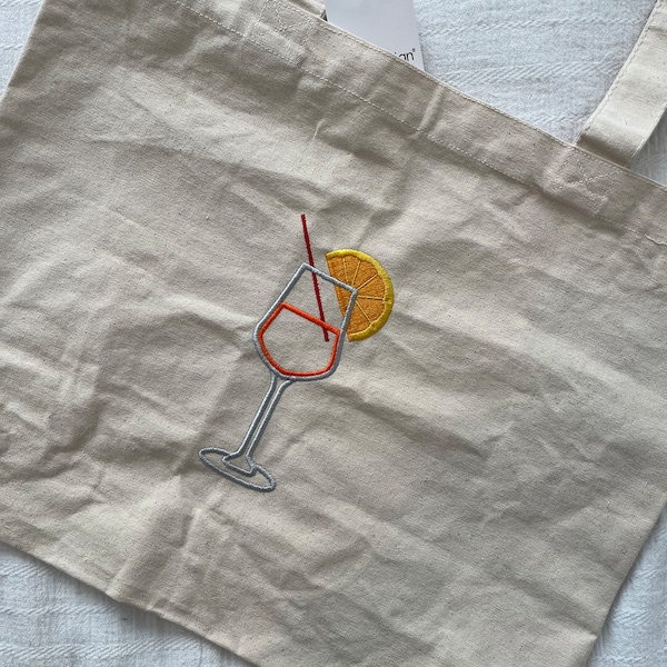 Aperol Spritz Cocktail Embroidered Tote Bag