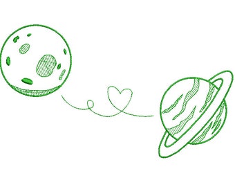Moon and Saturn - Machine Embroidery Design