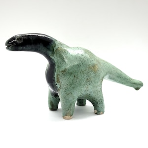 Handmade Ceramic Dinosaur Figurine - Green Glazed Pottery Sculpture