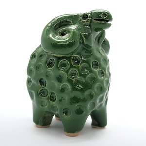 Handcrafted Green Ceramic Ram Figurine - Unique Home Decor Art