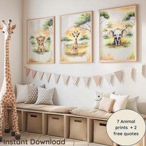 Jungle Safari Nursery Wall Art – Watercolor Animal Print Set for Baby Room | Jungle Theme Digital Download for Kids | Safari Decor Bundle