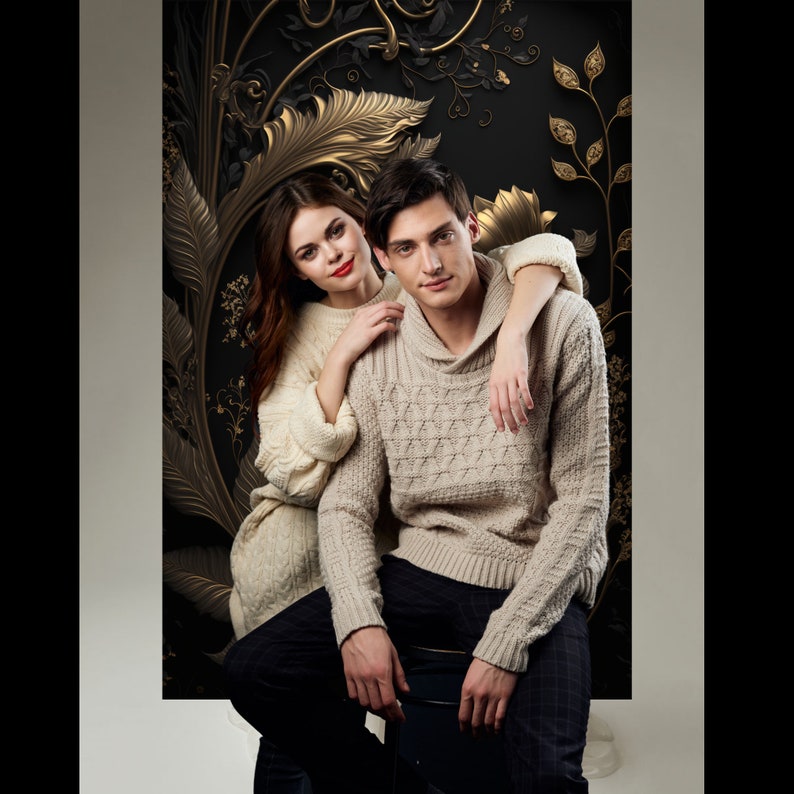 Black and Gold Floral Wall Digital Backdrop Overlays Etsy