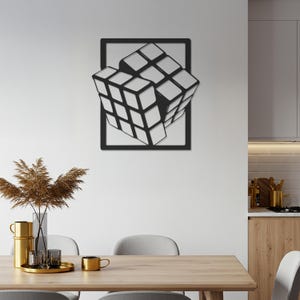 Rubik’s Cube Metal Wall Art, Modern 3D Puzzle Decor, Optical Illusion Wall Sculpture for Kitchen, Office, Gamer Room, Gift for Nerds