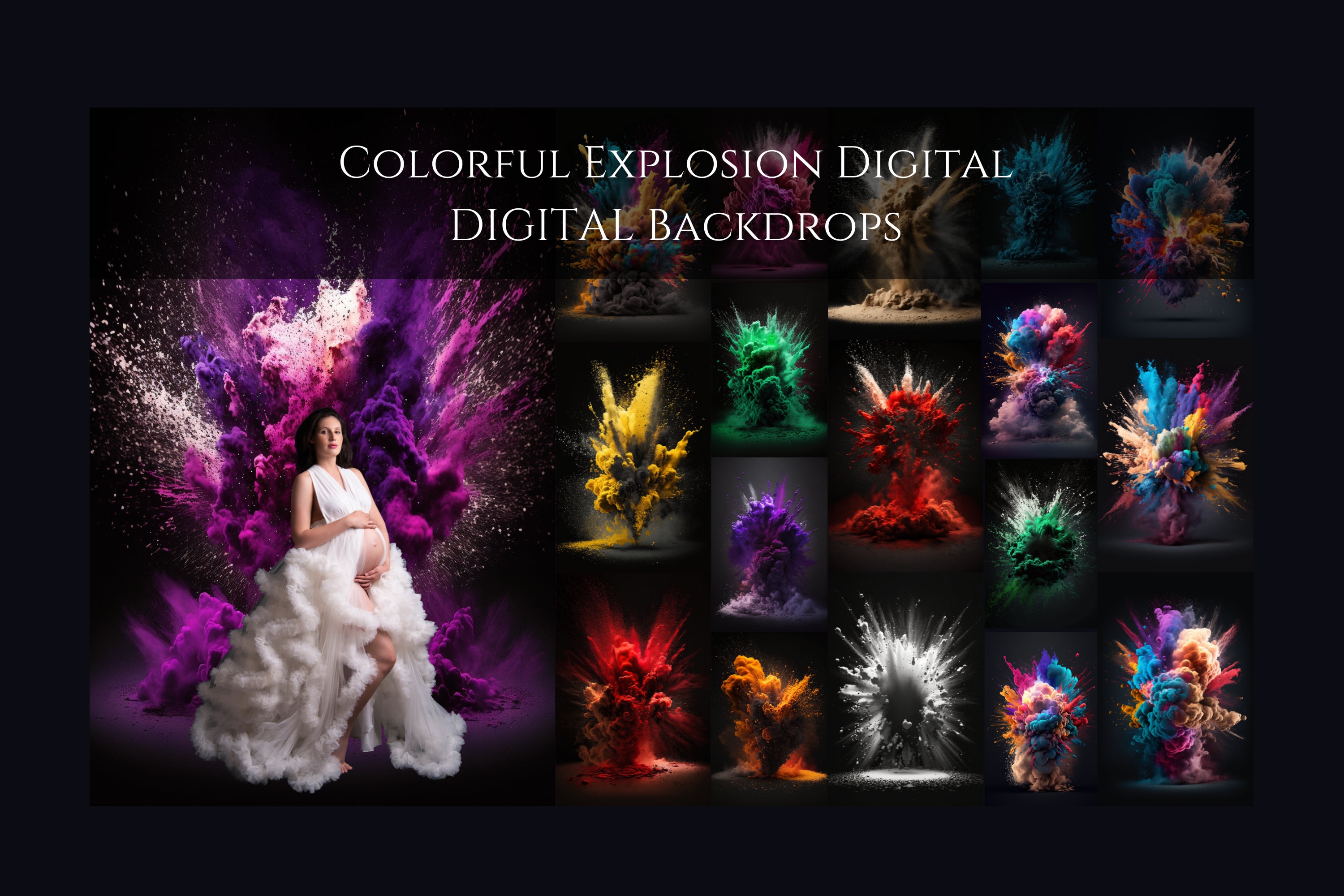 Colorful Explosion Digital Backdrop Overlays, Colorful Dust Backdrops ...