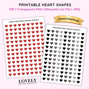 Printable Heart Planner Stickers: Red, Black, DIY Decor (Digital Download)