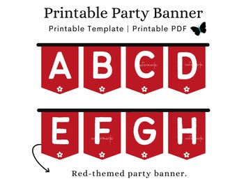Red Party Banner, Printable Party Decor, Bunting, Garland, Banner Template, Graduation Party Banner, DIY Party Decor, Birthday Party Banner