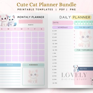 Cat Planner PDF, Cute Cat Monthly Planner Templates, Printable Cat ...