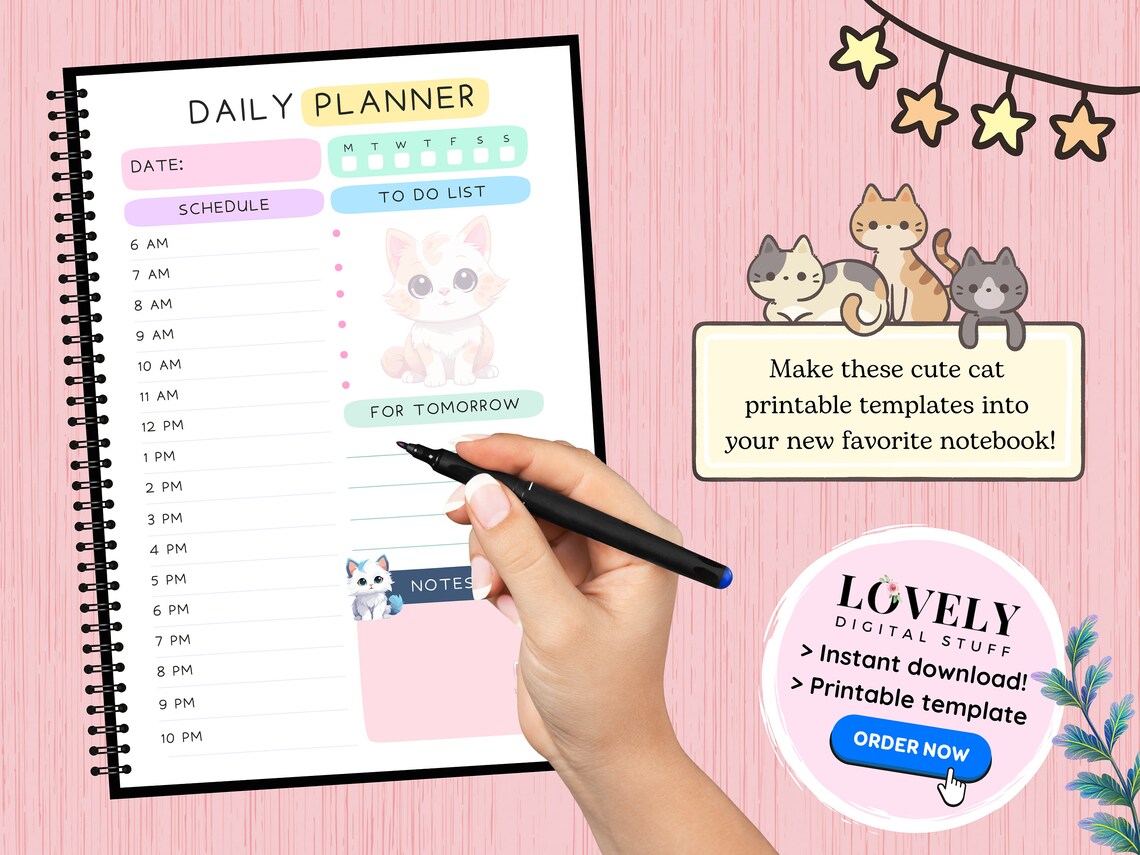 Cat Planner PDF, Cute Cat Monthly Planner Templates, Printable Cat ...