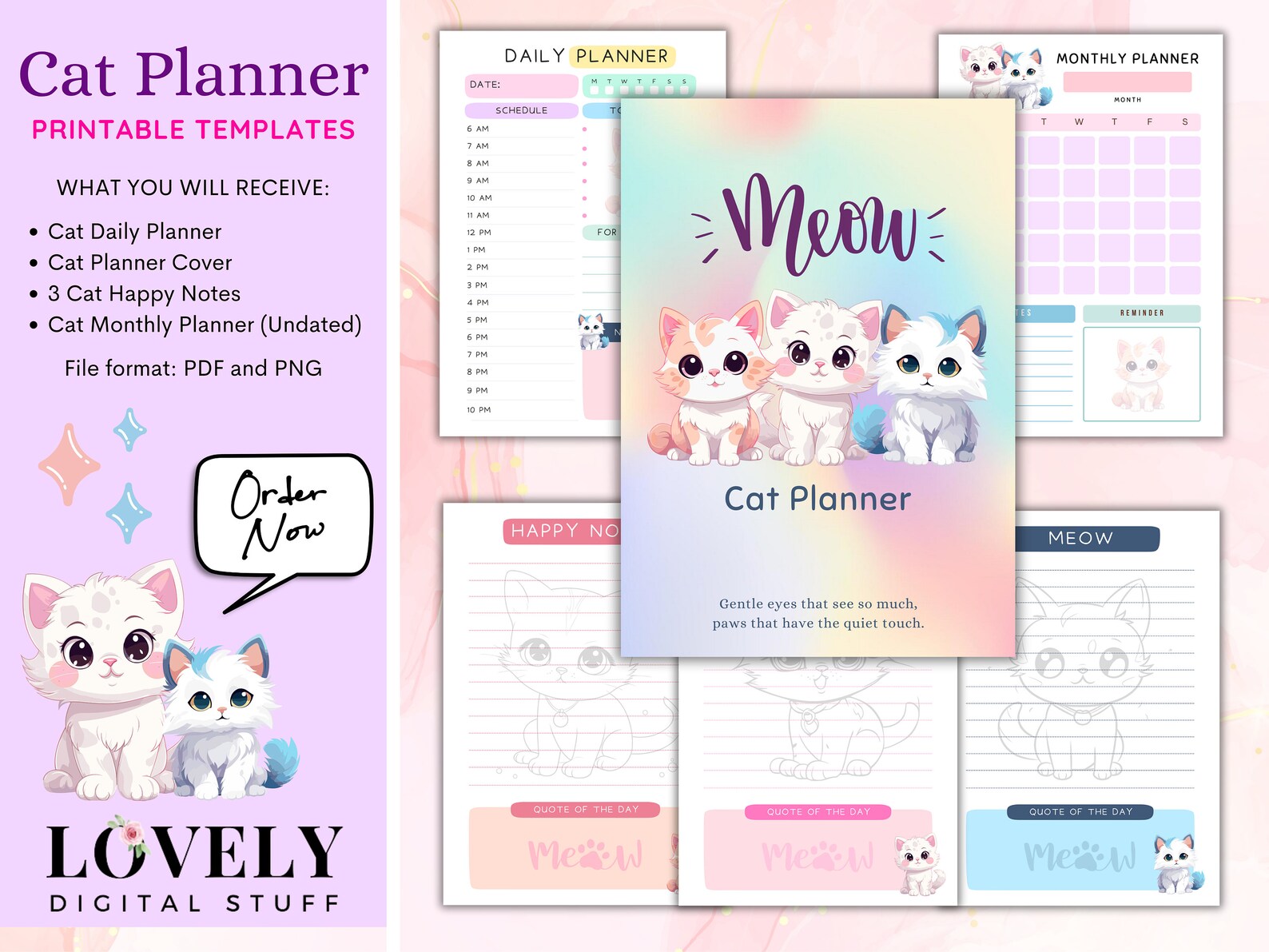 Cat Planner PDF, Cute Cat Monthly Planner Templates, Printable Cat ...