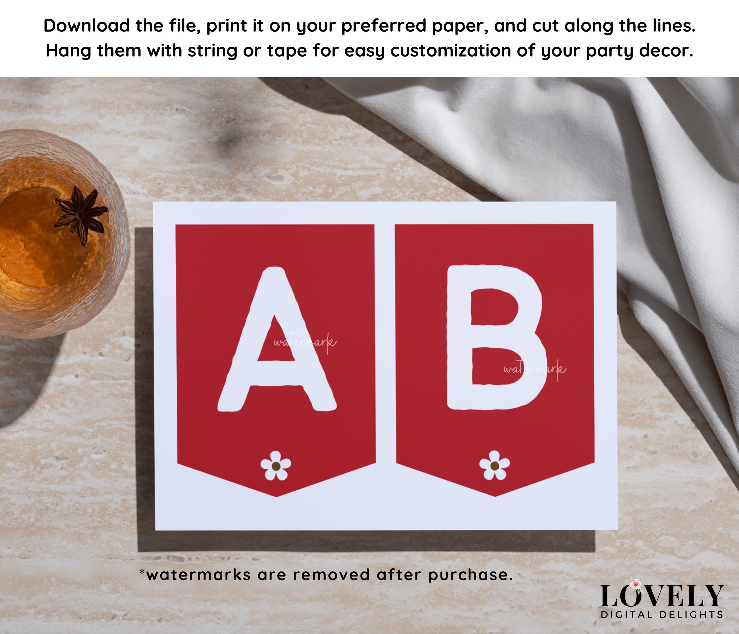 Red Party Banner, Printable Party Decor, Bunting, Garland, Banner ...