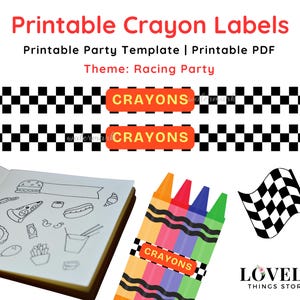 Printable Crayon Sticker, Crayon Label Sticker Template, Crayon Holder, Racing Party, Personalized, Party Decor, Kids Party Favor Tag, PLR