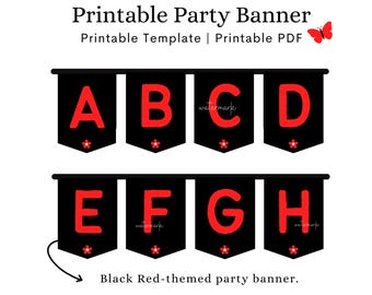 Black and Red Party Banner, Printable Birthday Banner Template, Red Party Decor, Graduation Banner, Boy Party Decor, Rockstar Party Decor