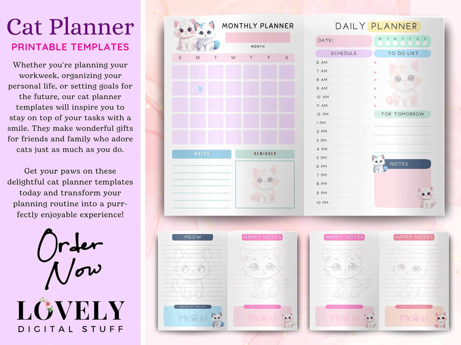 Cat Planner PDF, Cute Cat Monthly Planner Templates, Printable Cat ...