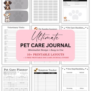 Puede incluir: Diario de cuidado de mascotas imprimible con m&aacute;s de 10 dise&ntilde;os y 3 cubiertas gratuitas. El diario incluye secciones para visitas veterinarias, inventario de suministros para mascotas, lista de verificaci&oacute;n de cuidado de mascotas, planificador de cuidado de mascotas, seguimiento de s&iacute;ntomas y una lista de verificaci&oacute;n para perros nuevos.