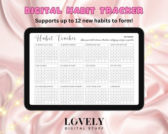 Digital Habit Tracker, 12 Months Habit Tracker, Productivity Planner for Goodnotes, Daily Habit Tracker, iPad Planner, Routine Tracker PDF
