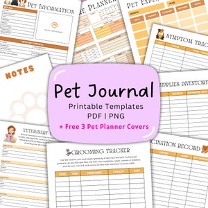 Printable Pet Planner, Dog Health Record, Veterinary Visit, Vet Organizer Templates, Pet Health Journal, Pet Care Planner, Printable Pet Log